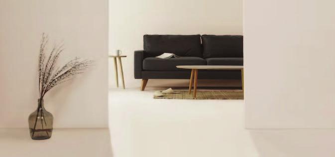 En MC Pisos ofrecemos servicios de interiorismo, como este magnífico y sobrio interior moderno con muebles negros en habitaciones color crema.